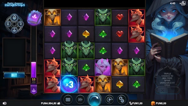 Shadow Summoner Elementals base game screenshot showing reels and features