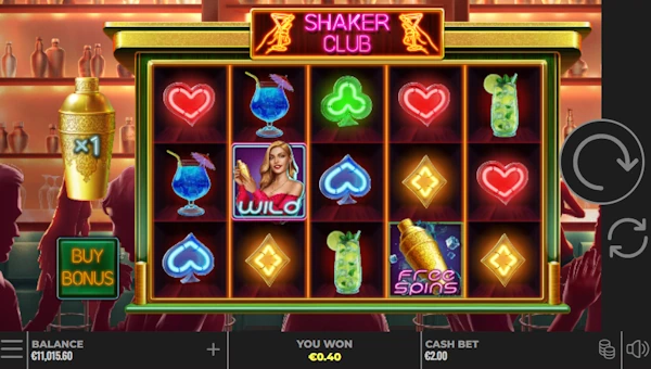 Shaker Club base game screenshot showing reels and features