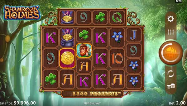 Shamrock Holmes Megaways base game screenshot showing reels and features