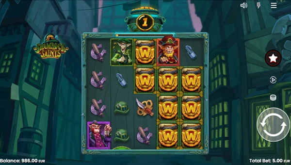 Shamrock Saints base game screenshot showing reels and features