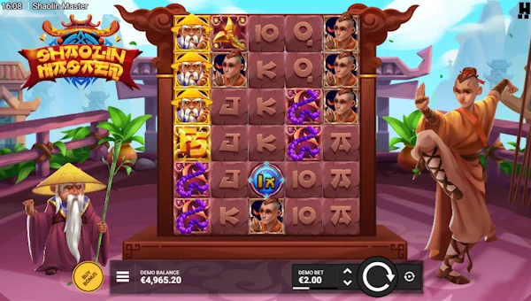 Shaolin Master base game screenshot showing reels and features