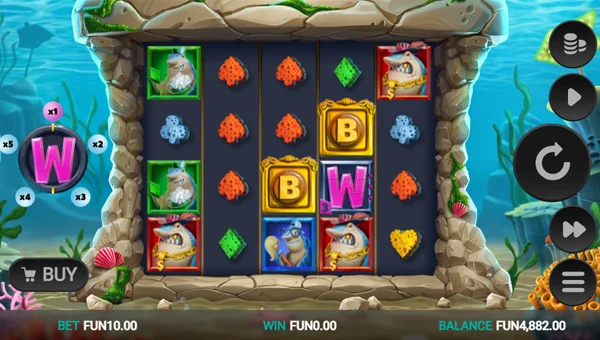 Shark Wash base game screenshot showing reels and features