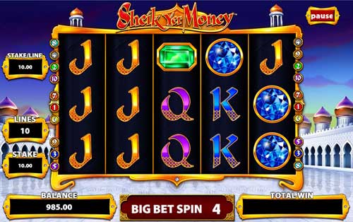 Sheik Yer Money base game screenshot showing reels and features