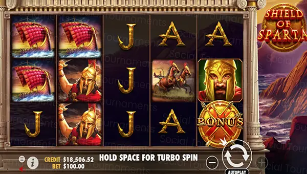 Shield of Sparta base game screenshot showing reels and features