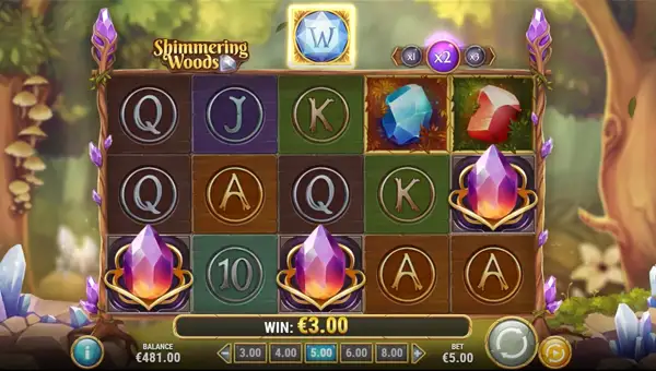 Shimmering Woods base game screenshot showing reels and features