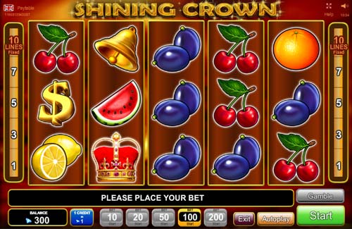 Shining Crown base game screenshot showing reels and features
