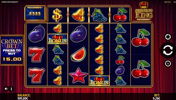 Shining King Megaways base game screenshot showing reels and features