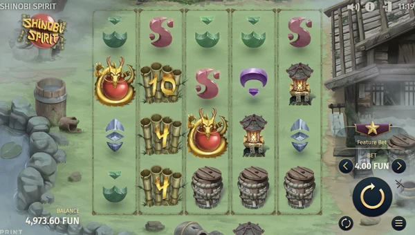 Shinobi Spirit base game screenshot showing reels and features