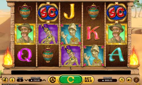 Show me the Mummy base game screenshot showing reels and features