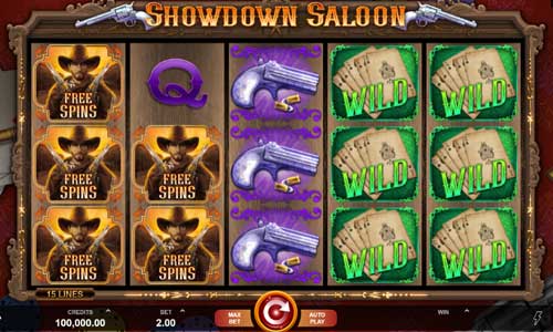 Showdown Saloon base game screenshot showing reels and features
