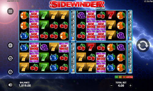 Sidewinder Quattro base game screenshot showing reels and features