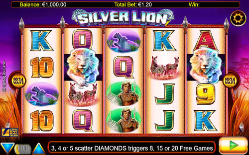 Silver Lion base game screenshot showing reels and features