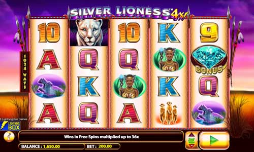 Silver Lioness 4x base game screenshot showing reels and features