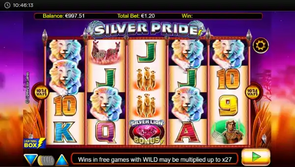 Silver Pride base game screenshot showing reels and features