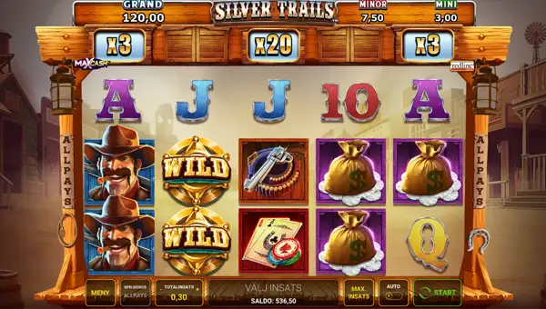 Silver Trails base game screenshot showing reels and features