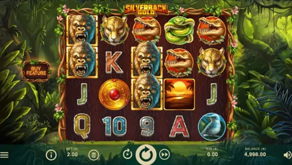 Silverback Gold base game screenshot showing reels and features