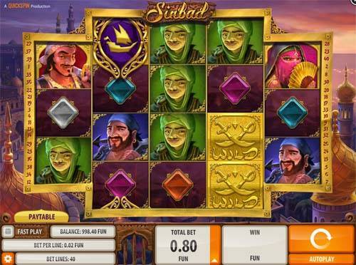 Sinbad base game screenshot showing reels and features