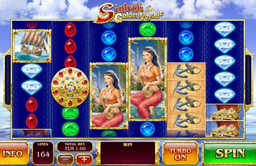 Sinbads Golden Voyage base game screenshot showing reels and features