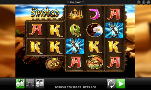 Sindbad base game screenshot showing reels and features