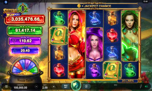 Sisters of Oz base game screenshot showing reels and features