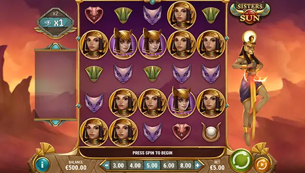 Sisters of the Sun base game screenshot showing reels and features
