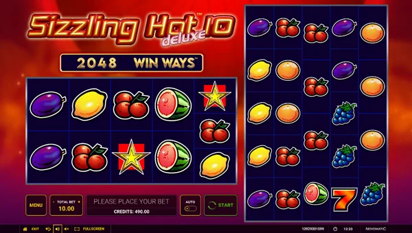 Sizzling Hot Deluxe 10 Win Ways base game screenshot showing reels and features