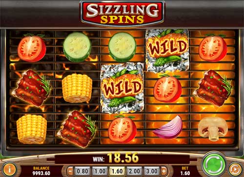 Sizzling Spins base game screenshot showing reels and features