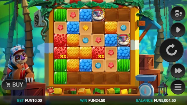 Sloth Tumble base game screenshot showing reels and features