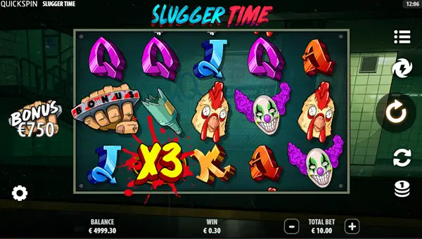 Slugger Time base game screenshot showing reels and features