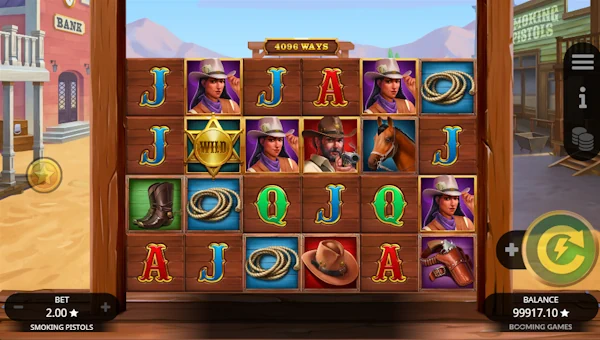 Smoking Pistols base game screenshot showing reels and features