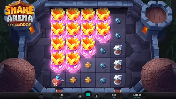 Snake Arena Dream Drop base game screenshot showing reels and features