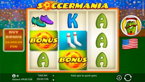Soccermania base game screenshot showing reels and features