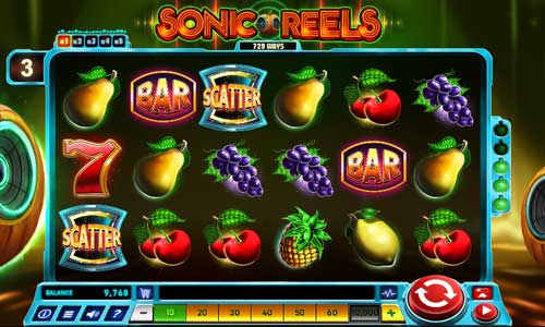 Sonic Reels base game screenshot showing reels and features