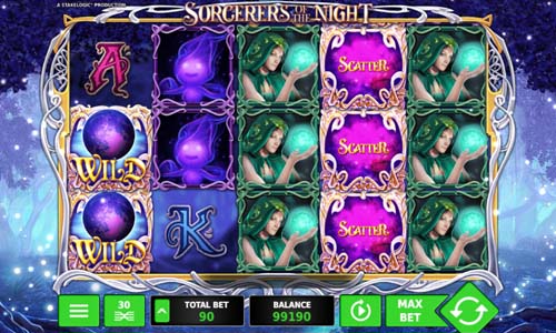 Sorcerers of the Night base game screenshot showing reels and features