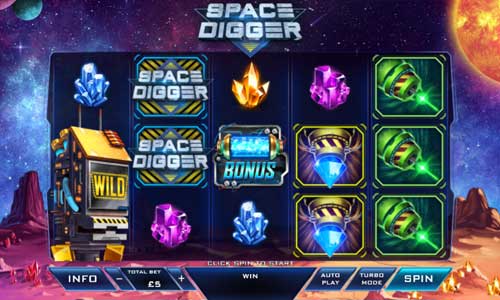 Space Digger base game screenshot showing reels and features