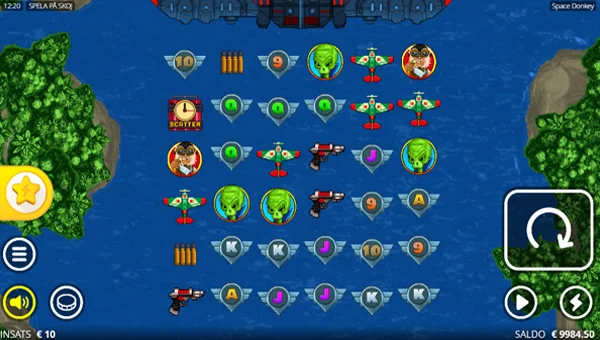 Space Donkey base game screenshot showing reels and features