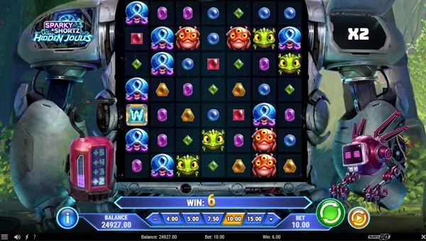 Sparky and Shortz Hidden Joules base game screenshot showing reels and features
