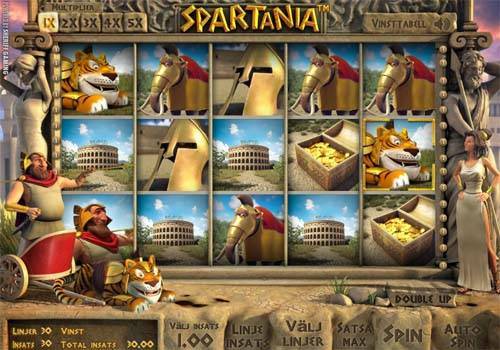 Spartania base game screenshot showing reels and features