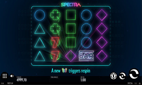 Spectra base game screenshot showing reels and features