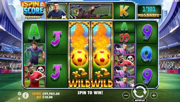 Spin and Score Megaways base game screenshot showing reels and features