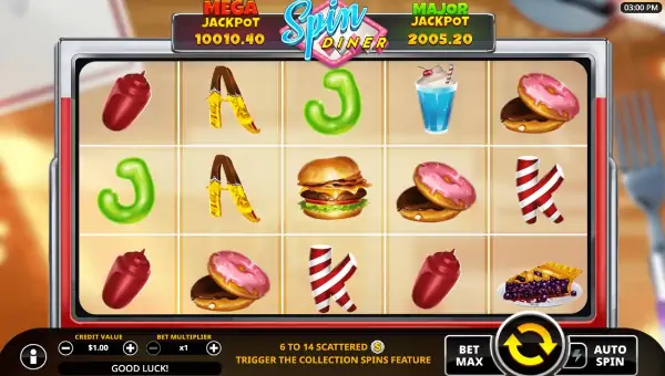 Spin Diner base game screenshot showing reels and features