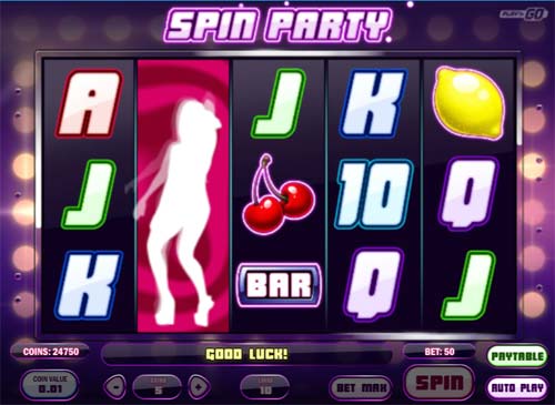 Spin Party base game screenshot showing reels and features