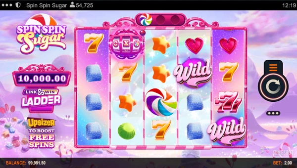 Spin Spin Sugar base game screenshot showing reels and features