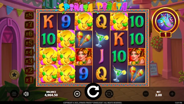 Spinata Pinata base game screenshot showing reels and features