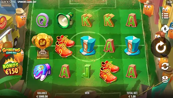 Spinions Game Day base game screenshot showing reels and features