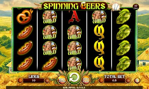 Spinning Beers base game screenshot showing reels and features