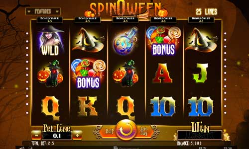 Spinoween base game screenshot showing reels and features