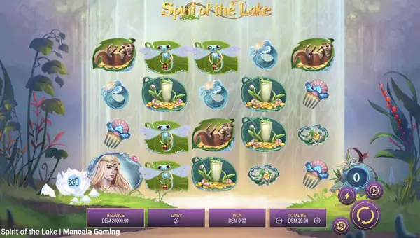 Spirit of the Lake base game screenshot showing reels and features