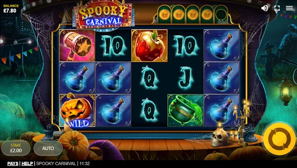 Spooky Carnival base game screenshot showing reels and features