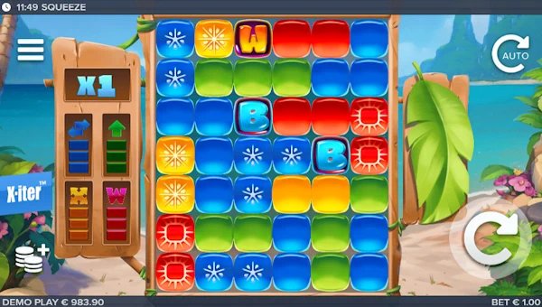 Squeeze base game screenshot showing reels and features